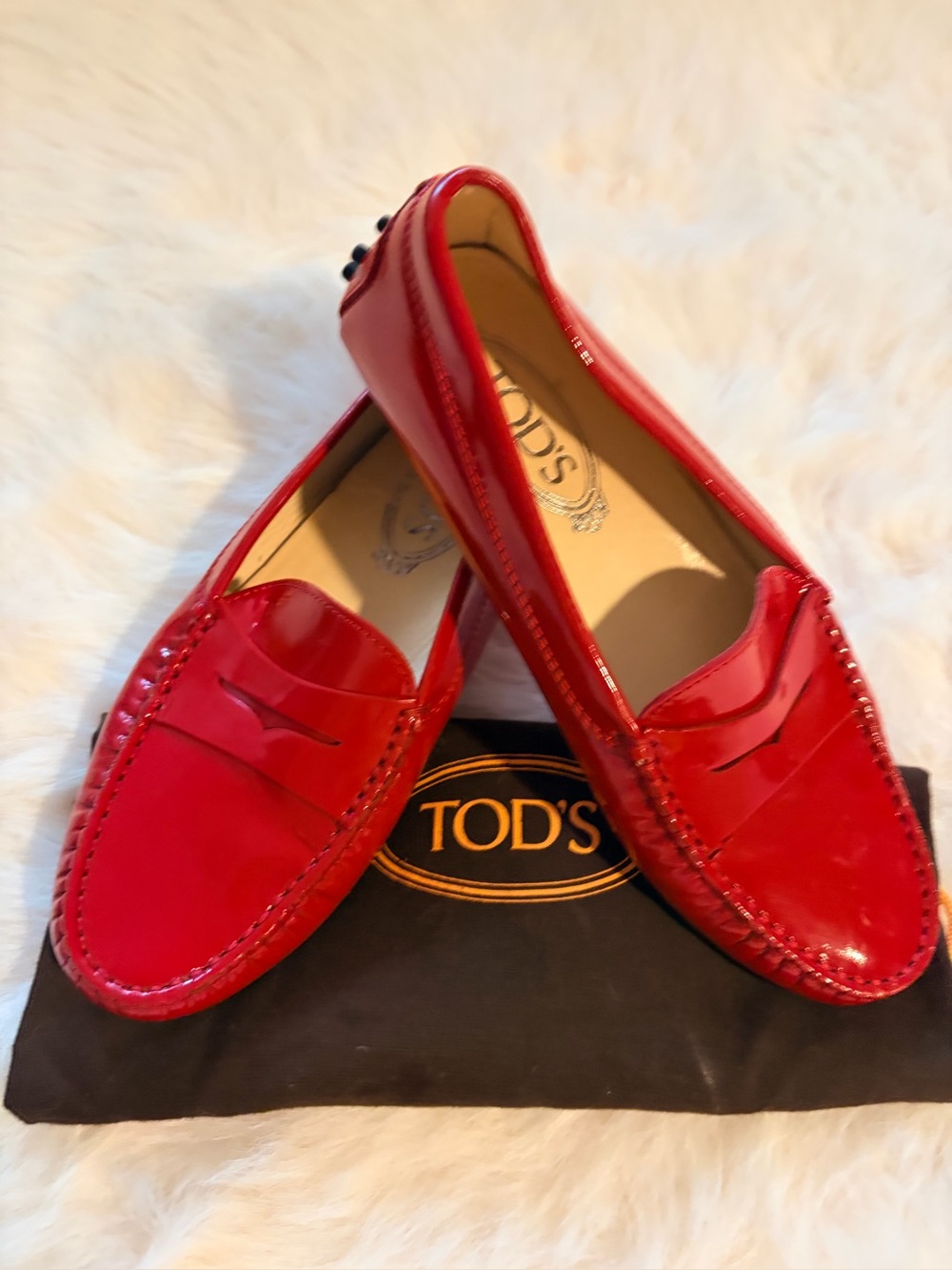 Tod's Red Patent Leather Penny Loafers
